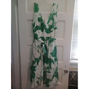 Coldwater Creek floral cotton sleeveless mididress 14 green white party career